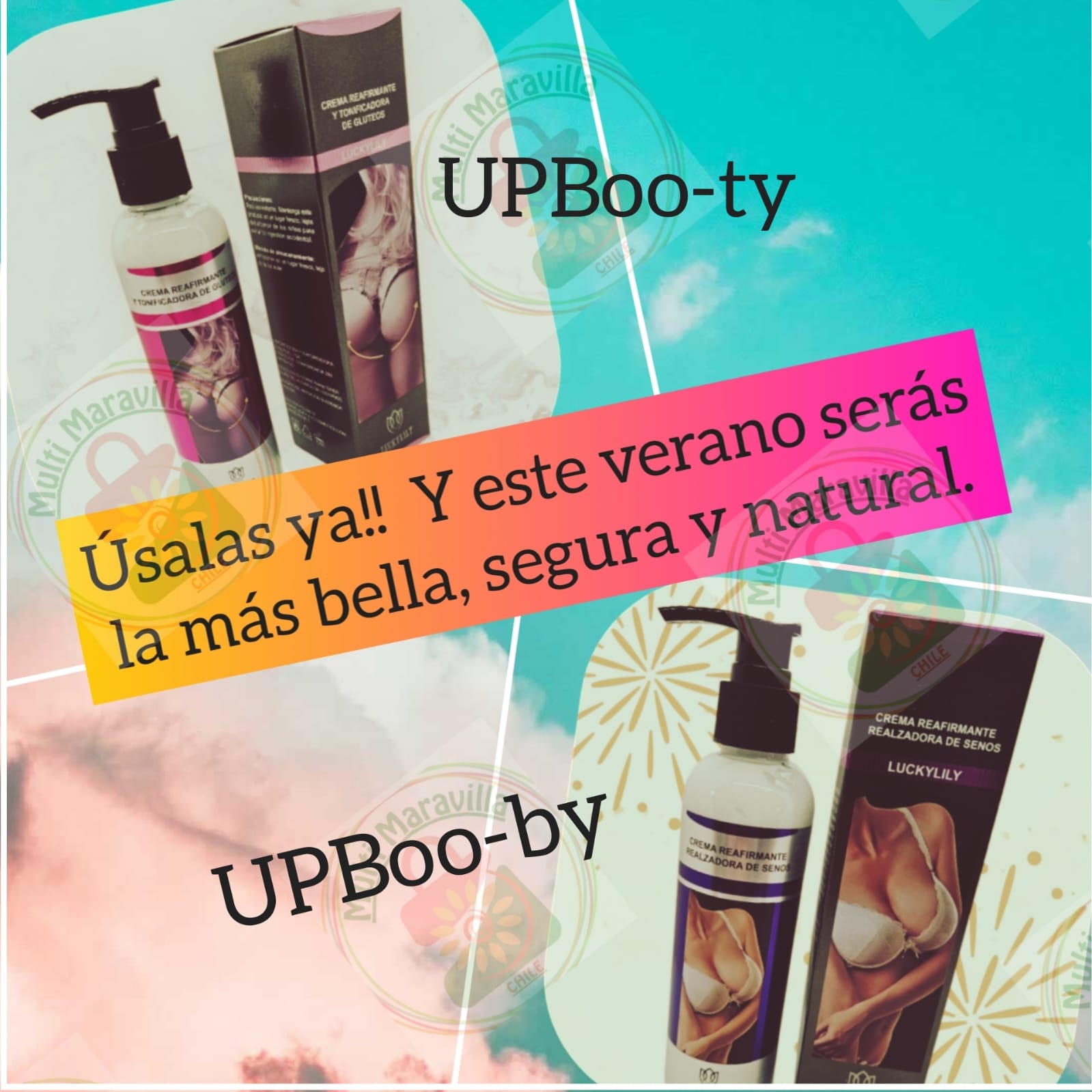 Pack UPBoo-Ty™️CREMA LEVANTA GLUTEOS🍑 +  UPBoo-By™️ LEVANTA BUSTO🥥🥥(Registro ISP 2086/18)